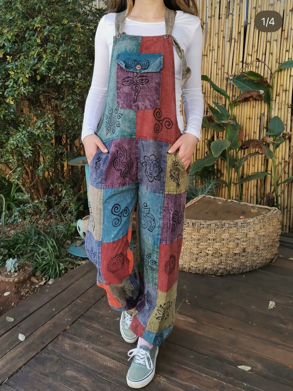 Patchwork Multicolor Cotton Romper Jumpsuit
